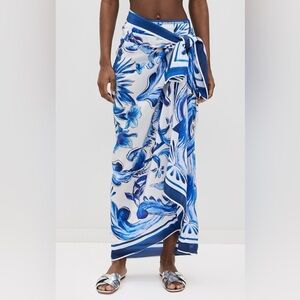 Farm Rio Garden Tiles Blue & White Panneaux Coverup Summer Vacation Beach